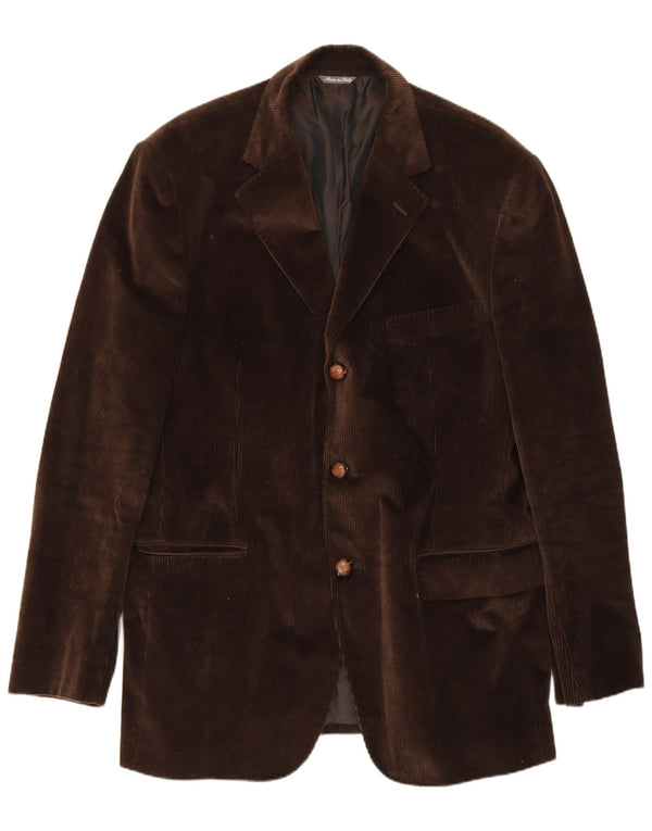 Vintage Herren 3 Knopf Cord Blazer Jacke IT 54 2XL Braune Baumwolle