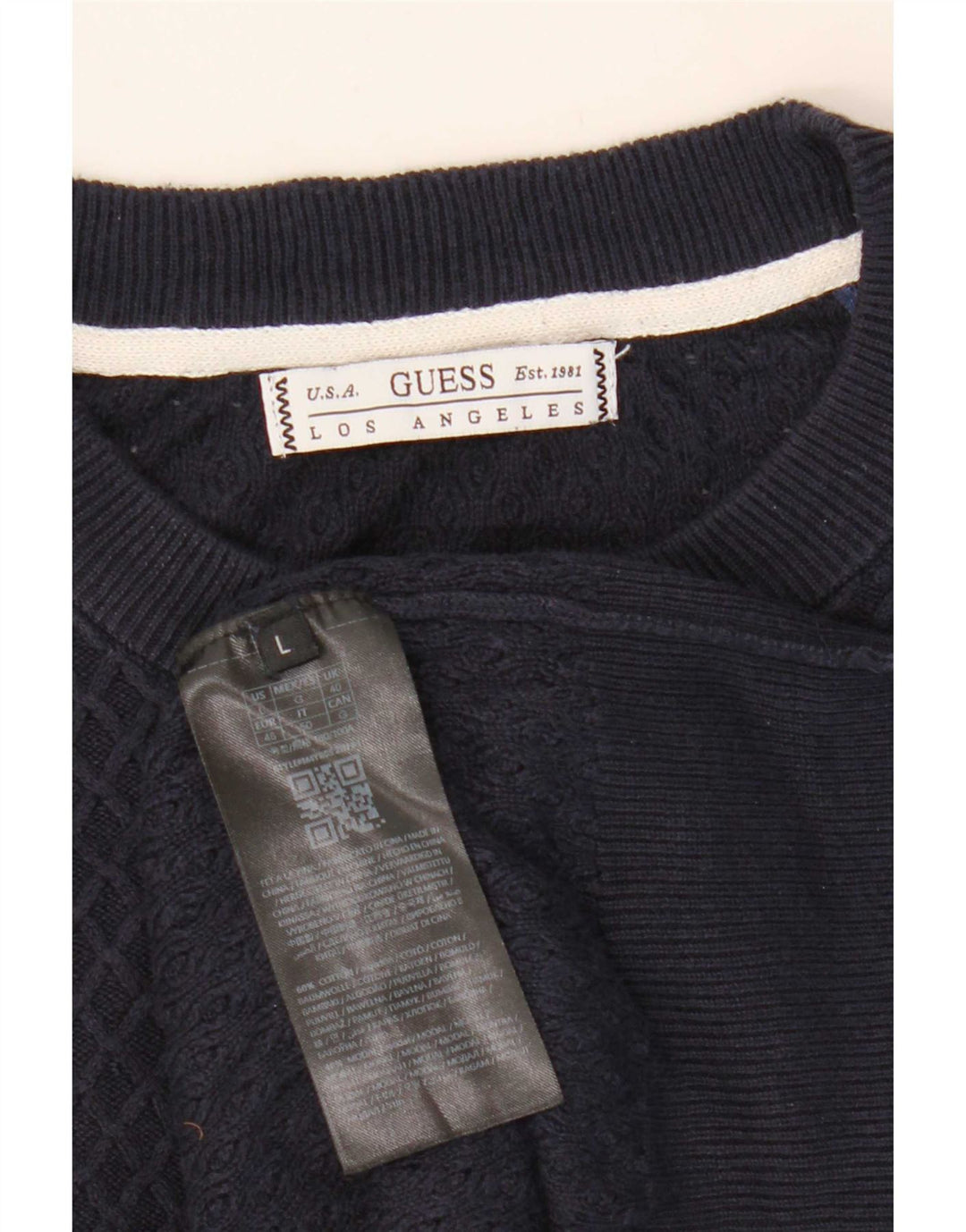 Guess Herren-Pullover mit Rundhalsausschnitt, groß, marineblaue Baumwolle
