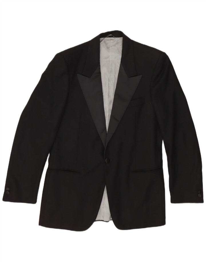 Vintage Herren 1 Knopf Blazer Jacke IT 48 Mittelschwarze Schurwolle