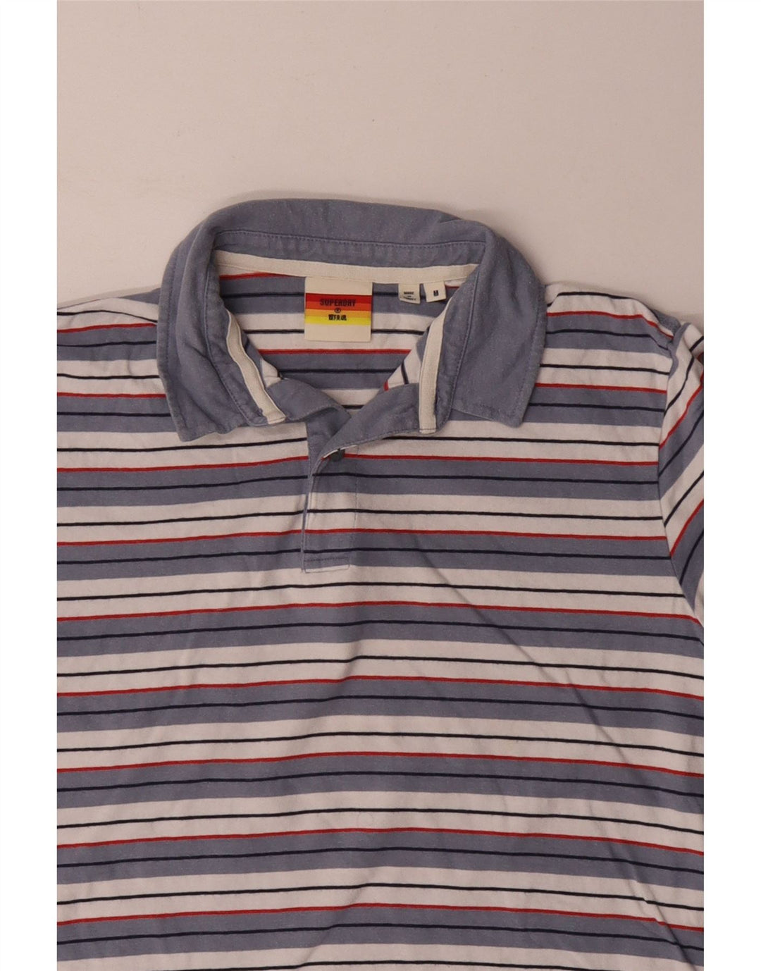Superdry Herren-Poloshirt aus mittelblauer, gestreifter Baumwolle