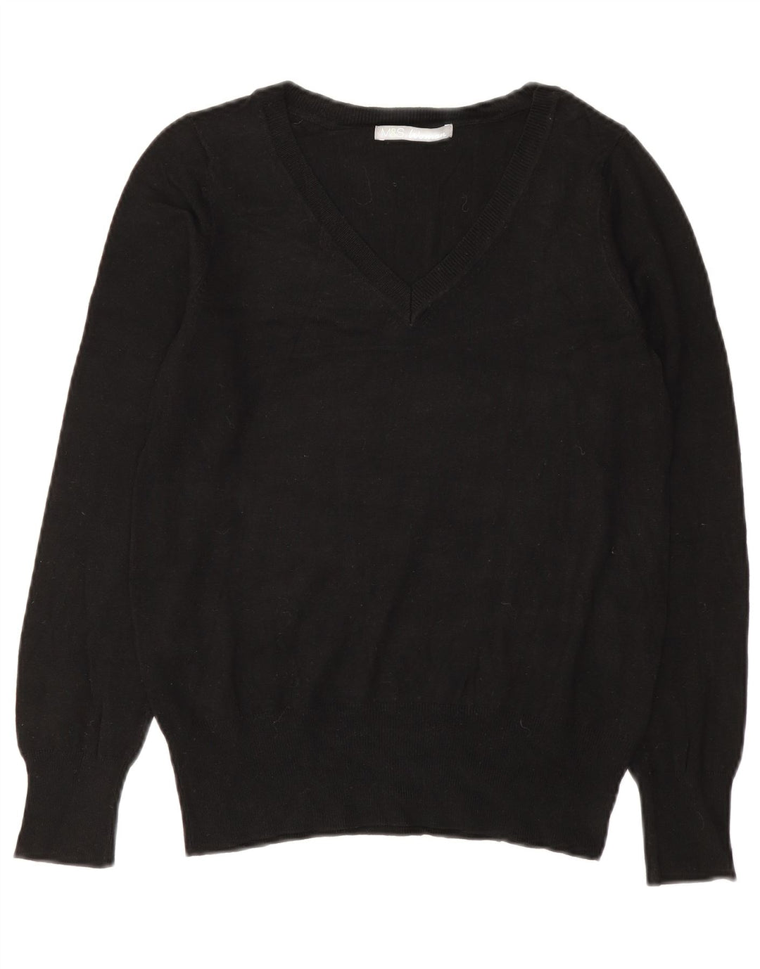Marks & Spencer Damen-Pullover mit V-Ausschnitt, Gr. 10, Größe S, schwarze Viskose