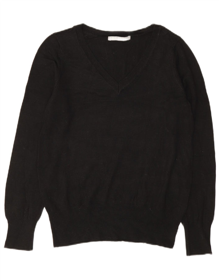 Marks & Spencer Damen-Pullover mit V-Ausschnitt, Gr. 10, Größe S, schwarze Viskose