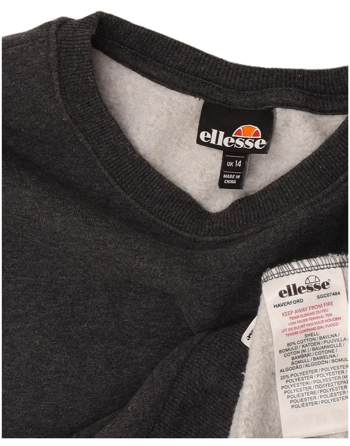 Ellesse Damen Sweatshirt-Pullover UK 14 Large Graue Baumwolle