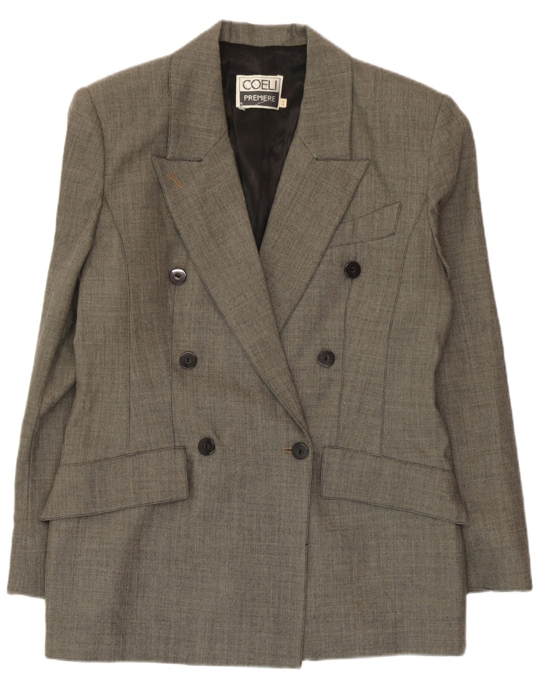Vintage Damen Zweireiher Blazer Jacke IT 44 Mittelgraue Wolle