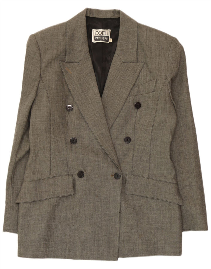 Vintage Damen Zweireiher Blazer Jacke IT 44 Mittelgraue Wolle