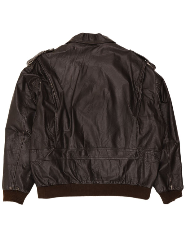 Vintage Herren Militärlederjacke IT 56 3XL Braun
