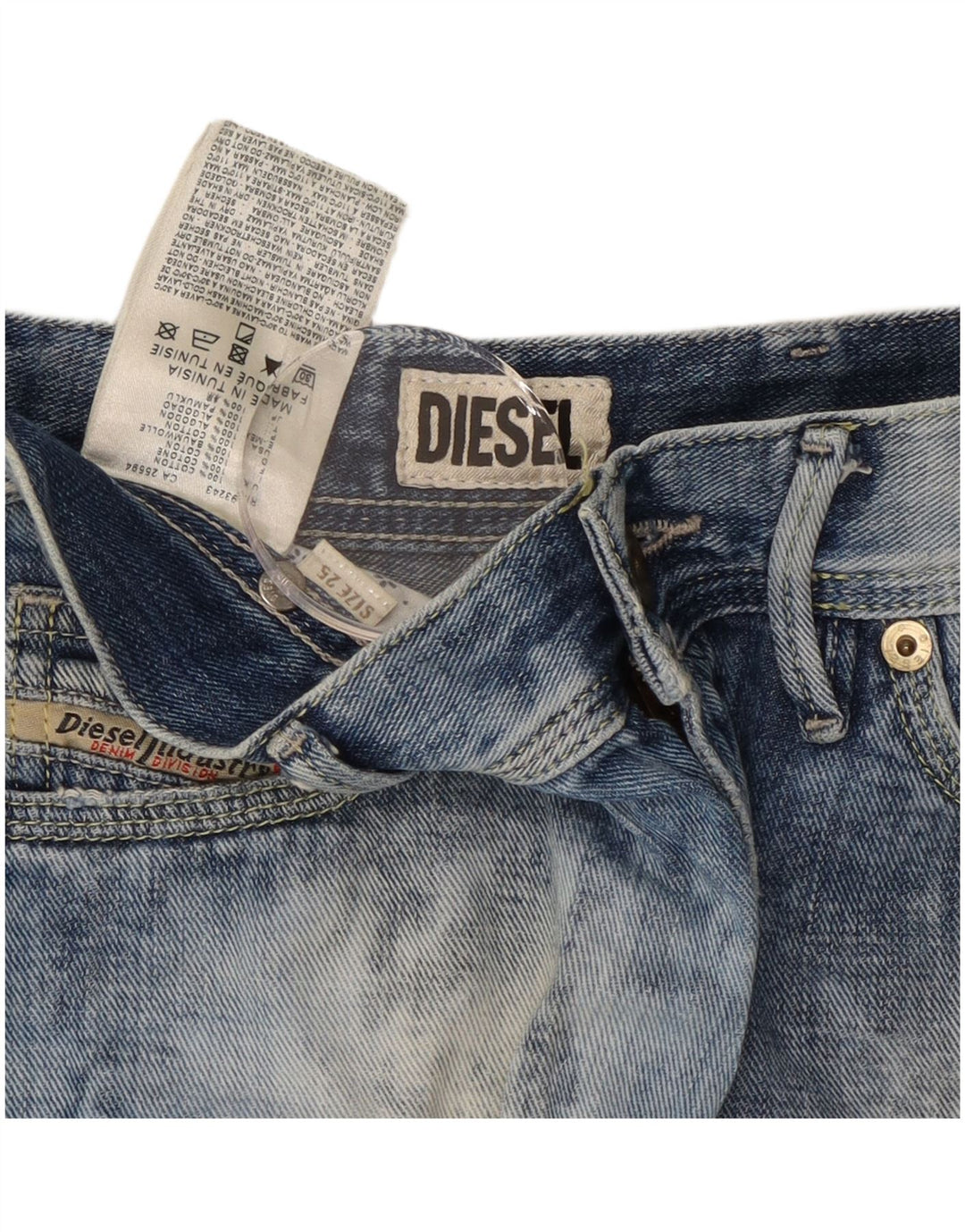 DIESEL Damen-Jeansshorts in Acid-Waschung, W25, XS, blaue Baumwolle