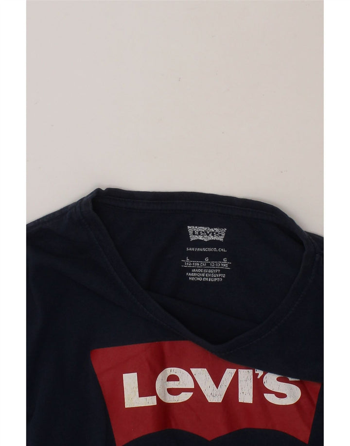 LEVI'S Boys Graphic Top Long Sleeve 12-13 Years Large Navy Blue Cotton Vintage Levi's and Second-Hand Levi's from Messina Hembry 