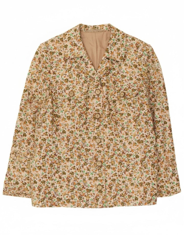 Vintage Damen 5-Knopf-Blazerjacke UK 12 Medium Beige Floral