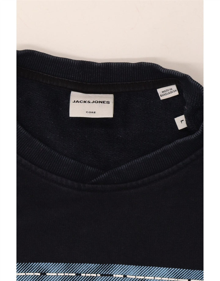 JACK & JONES Mens Graphic Sweatshirt Jumper Large Navy Blue Colourblock Vintage Jack & Jones and Second-Hand Jack & Jones from Messina Hembry 