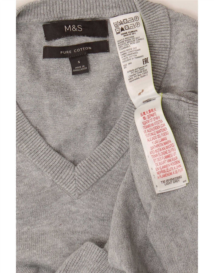 Marks & Spencer Damen-Pullover mit V-Ausschnitt, Gr. 10, Größe S, Grau, Baumwolle