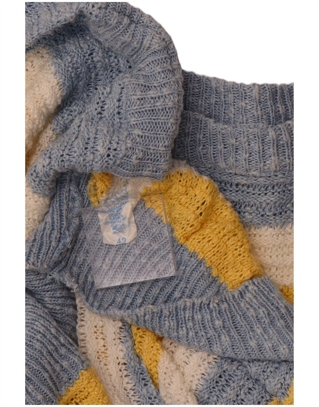 VINTAGE Damen Pullover mit U-Boot-Ausschnitt IT 42 Mittelblau gestreifte Baumwolle