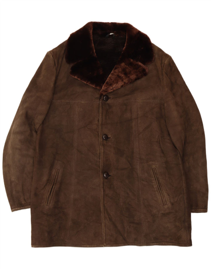 Vintage Herren Shearling Jacke UK 42 XL Braunes Leder