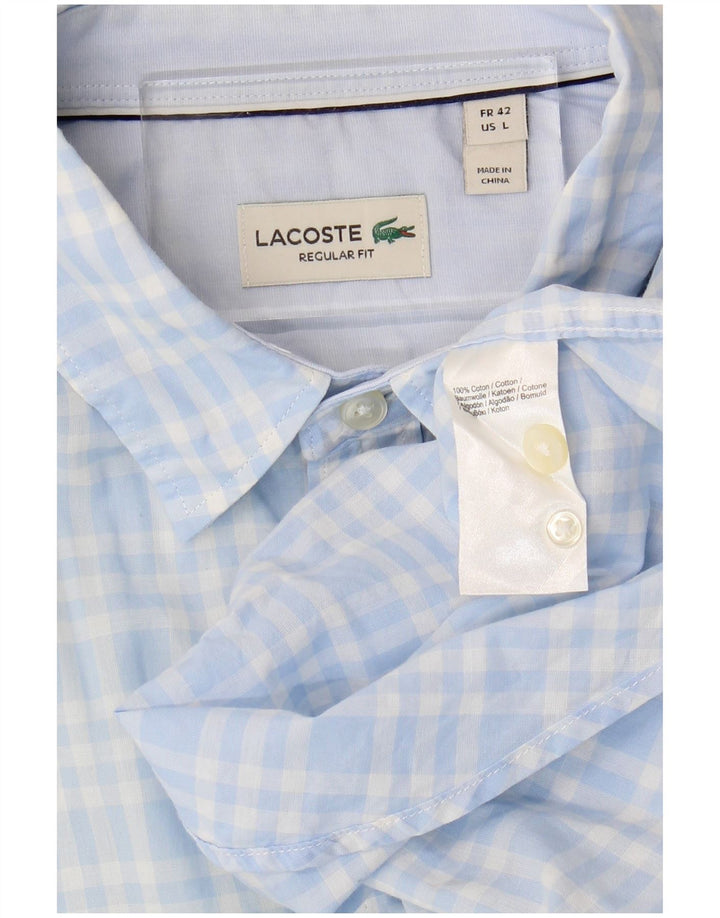 Lacoste Herren-Hemd mit normaler Passform, Größe 42, groß, blau kariert, Baumwolle
