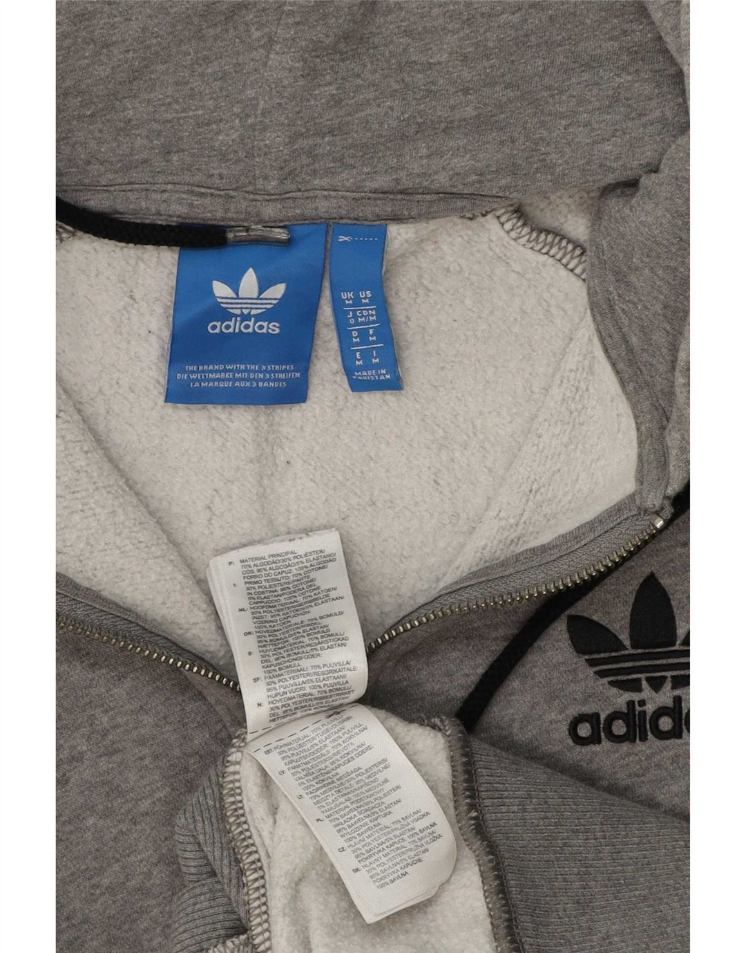 Adidas Herren-Kapuzenpullover mit Reißverschluss, mittelgrau gefleckte Baumwolle