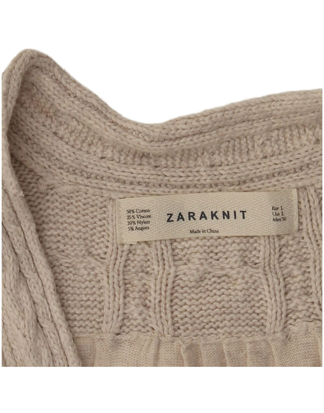 ZARA Damen-Cardigan-Pullover UK 14 Large Beige Baumwolle