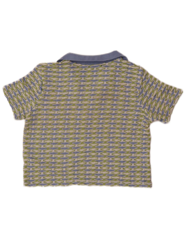 Zara Damen Crop Poloshirt UK 10 Small Grün Geometrisch Polyester