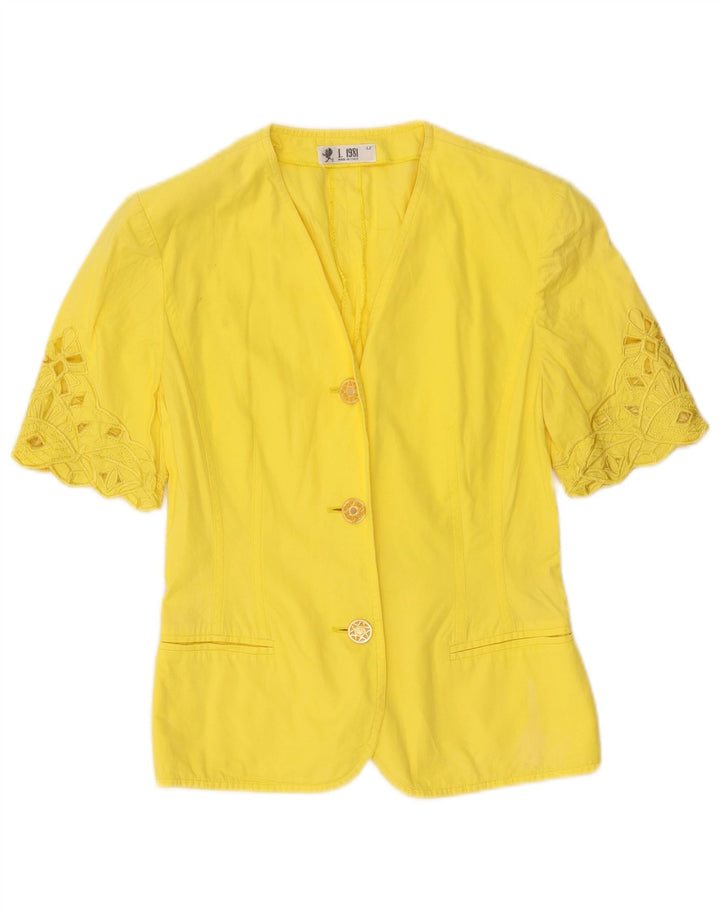 Vintage Damen Kurzarm Cardigan Top IT 42 Mittelgelbe Baumwolle