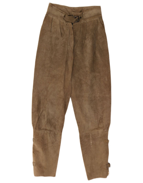 Vintage Damen Hose aus Wildleder mit Klammern EU 36 Small W26 L27 Beige Leder