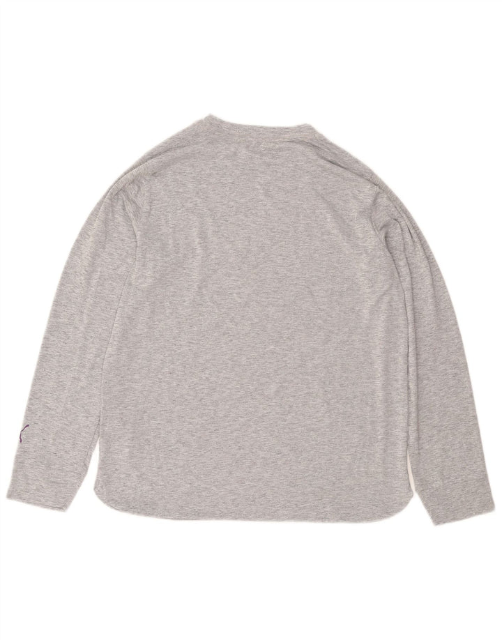 PUMA Damen Graphic Top Langarm UK 14 Mittelgrau geflecktes Polyester