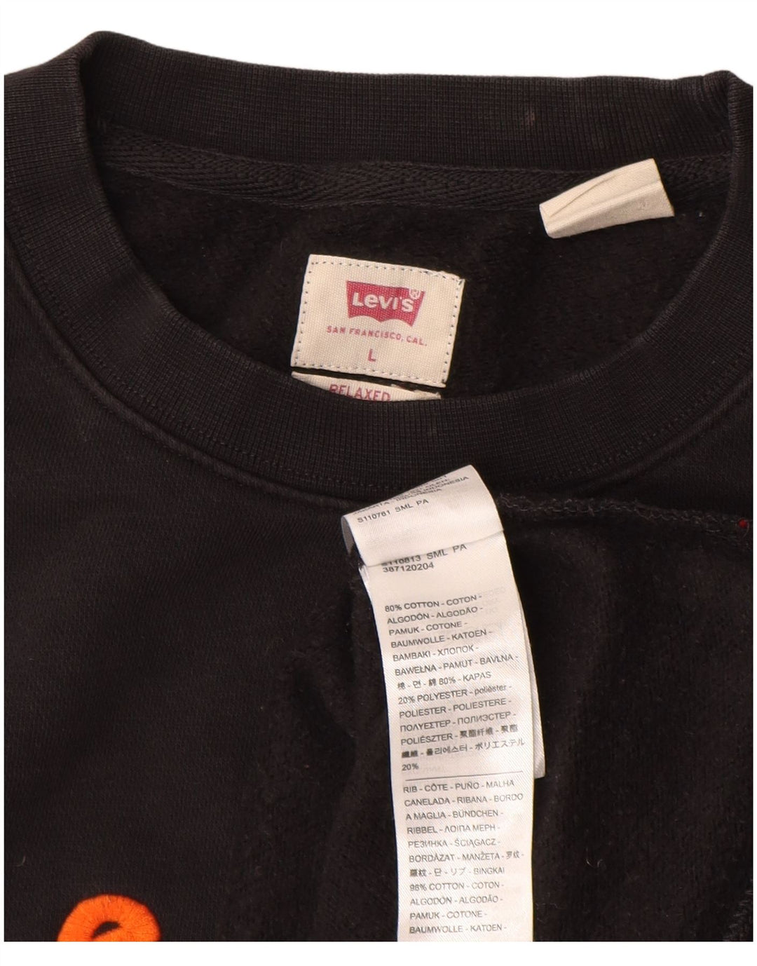 LEVI'S Herren-Sweatshirt mit entspanntem Grafikmuster, groß, aus schwarzer Baumwolle