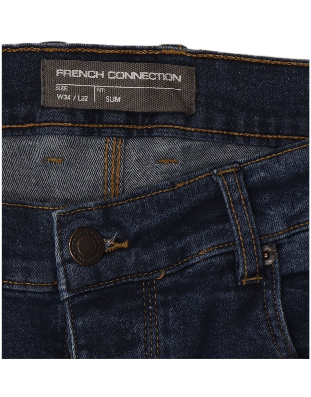 French Connection Herren Slim Jeans W34 L32 Blaue Baumwolle