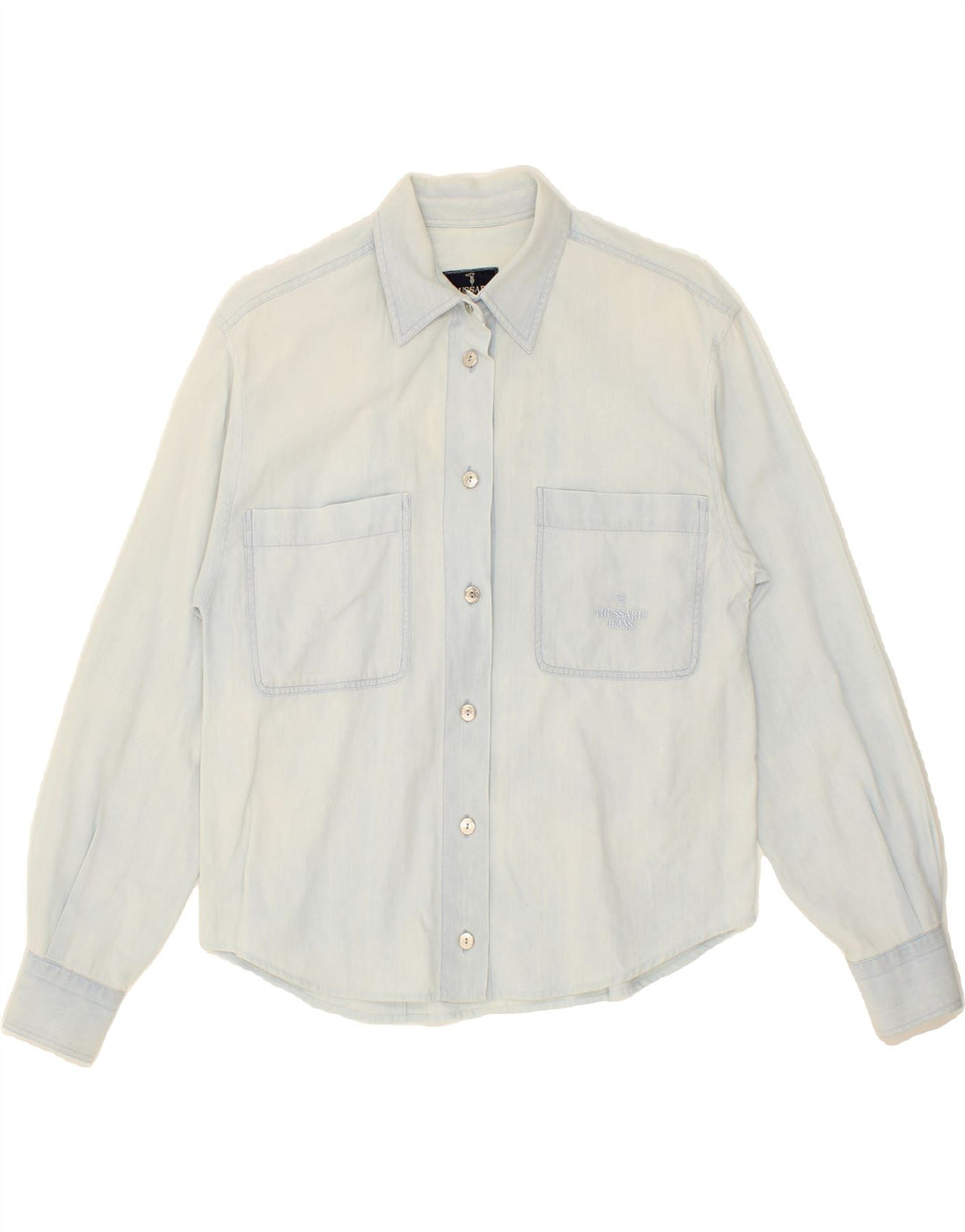 TRUSSARDI Womens Shirt UK 14 Medium Blue Cotton Vintage Trussardi and Second-Hand Trussardi from Messina Hembry 