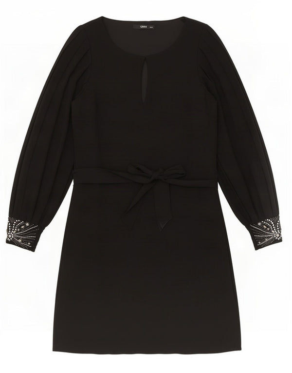 Oasis Damen Langarm-Etuikleid UK 10 Small Schwarz Polyester