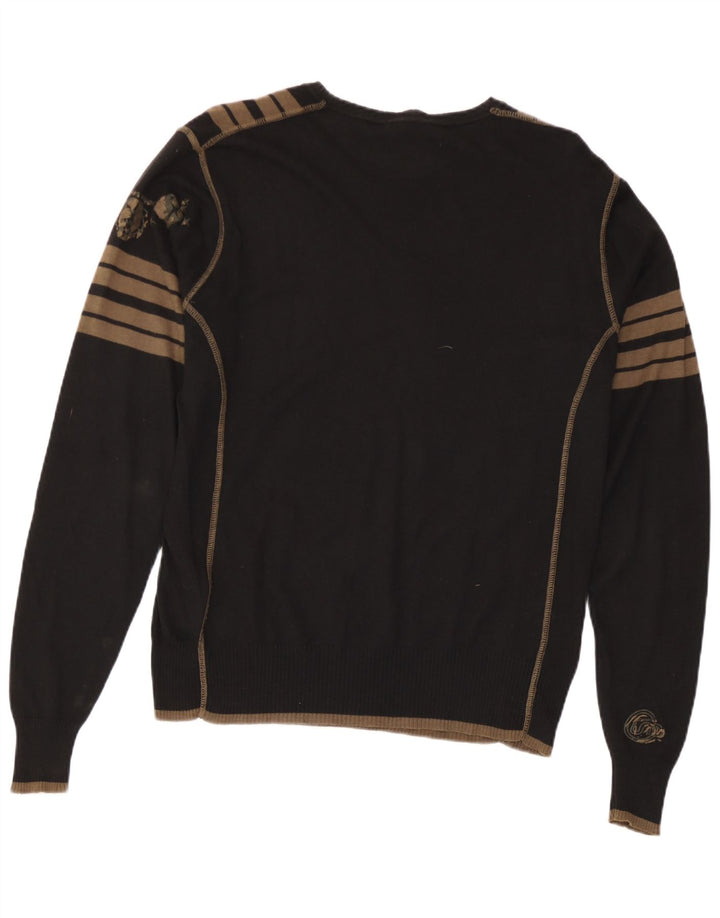 Diesel Herren-Pullover mit U-Boot-Ausschnitt, mittelschwarz, gestreift, Seide