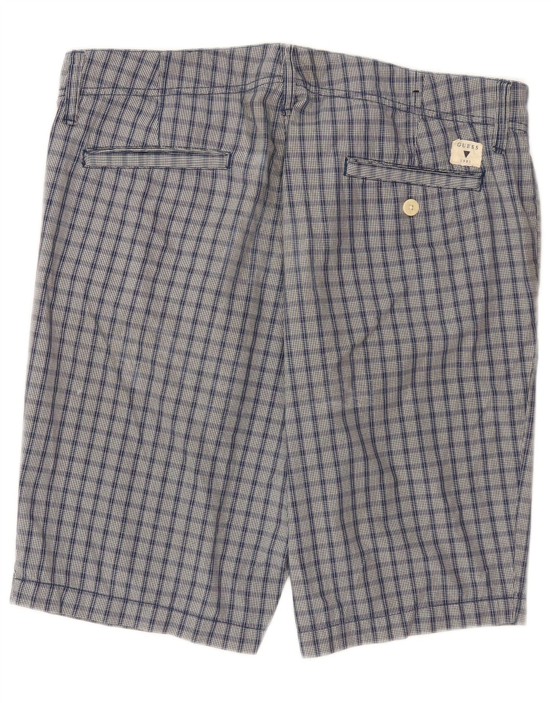 Guess Herren-Chinoshorts W34, groß, blau kariert, Baumwolle