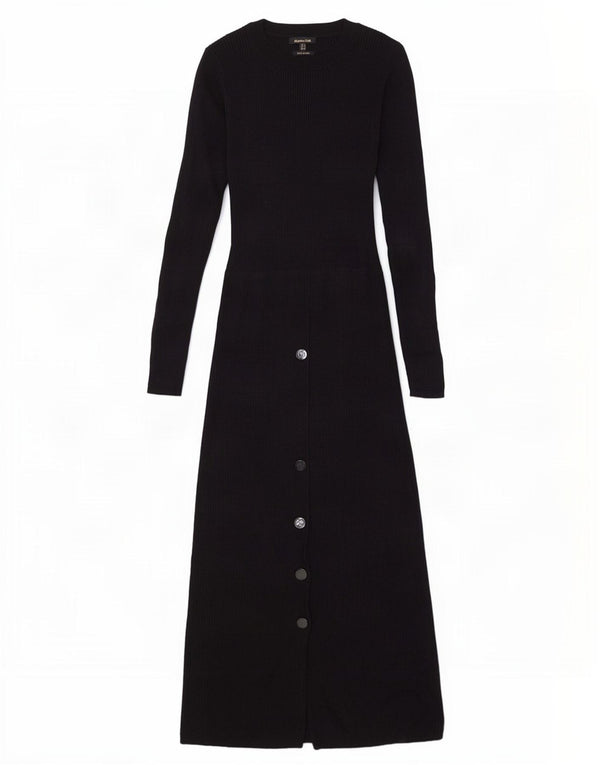 Massimo Dutti Damen Langarm-Pulloverkleid UK 8 Small Schwarze Wolle