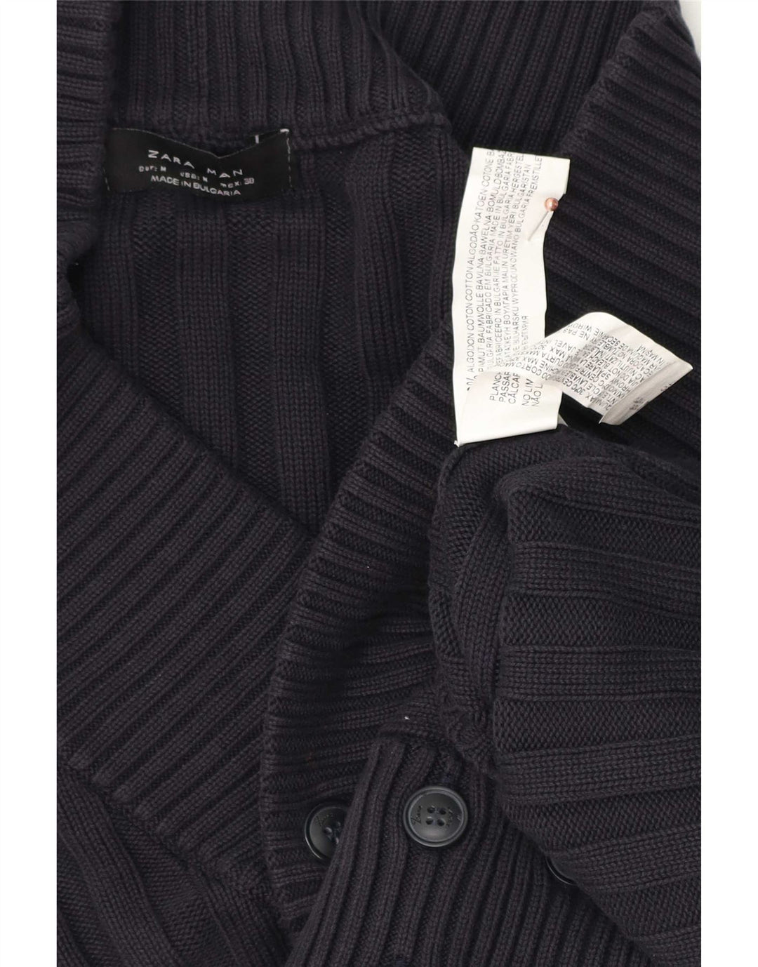 Zara Herren-Cardigan-Pullover aus mittelblauer, marineblauer Baumwolle