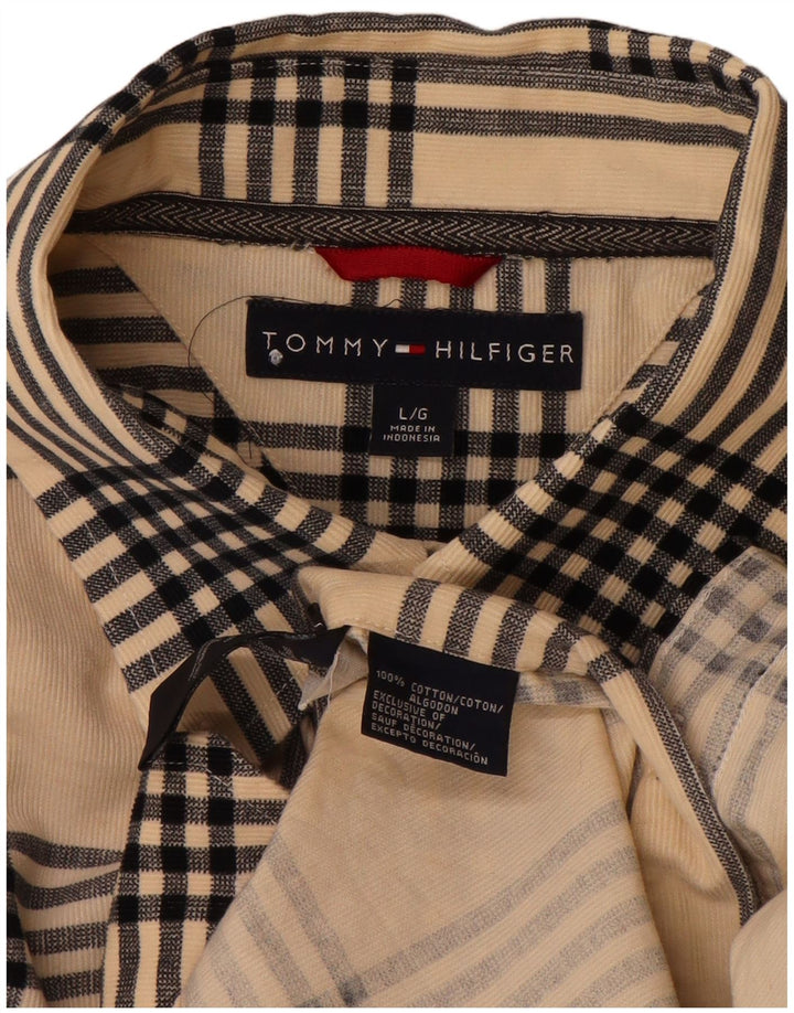 TOMMY HILFIGER Herrenhemd Große beige karierte Baumwolle