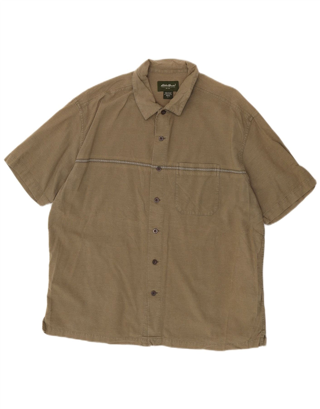 EDDIE BAUER Herren-Kurzarmhemd, groß, Khaki, Nadelstreifen, Baumwolle