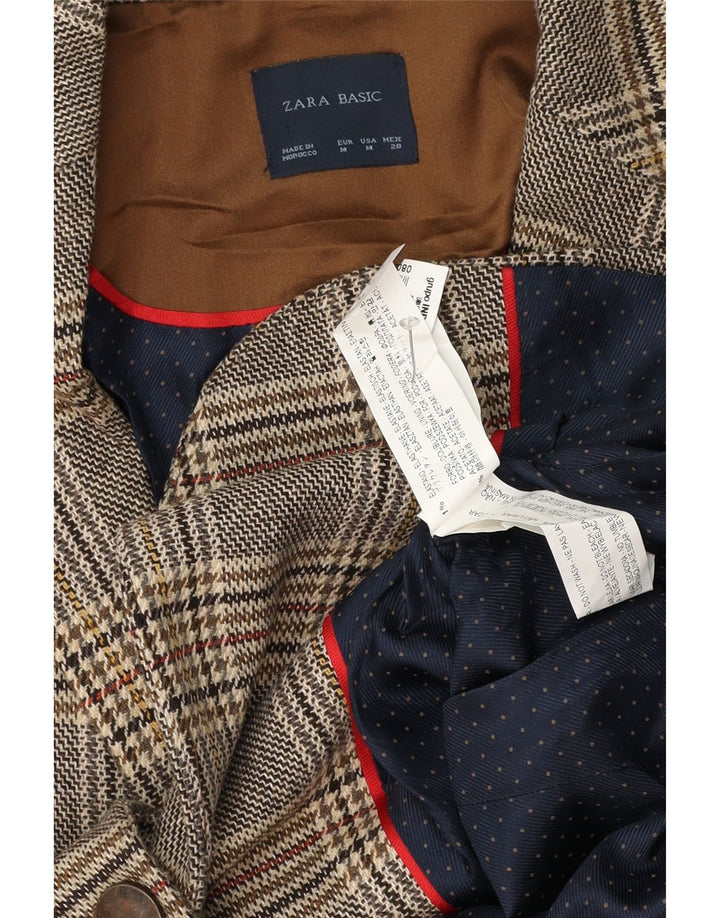 Zara Damen 1-Knopf-Blazerjacke UK 14 Mittelgrau kariertes Acetat