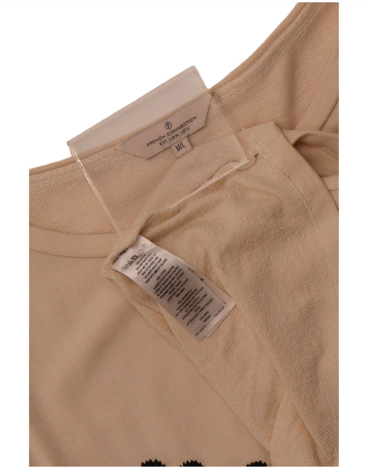 French Connection Damen Crop Graphic T-Shirt Top UK 14 Mittelbeige Baumwolle