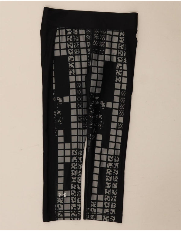 Under Armour Damen Heat Gear Capri Leggings UK 8 Small Schwarz Geometrisch