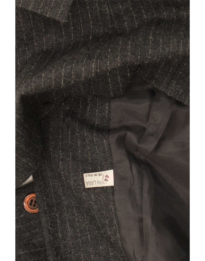 Vintage Damen 3-Knopf-Blazerjacke IT 44 Mittelgraue Nadelstreifenwolle