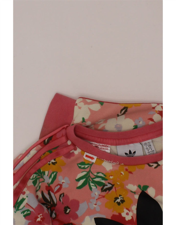 ADIDAS Mädchen-Sweatshirt mit Grafik, 9–10 Jahre, rosa Blumenmuster, Baumwolle