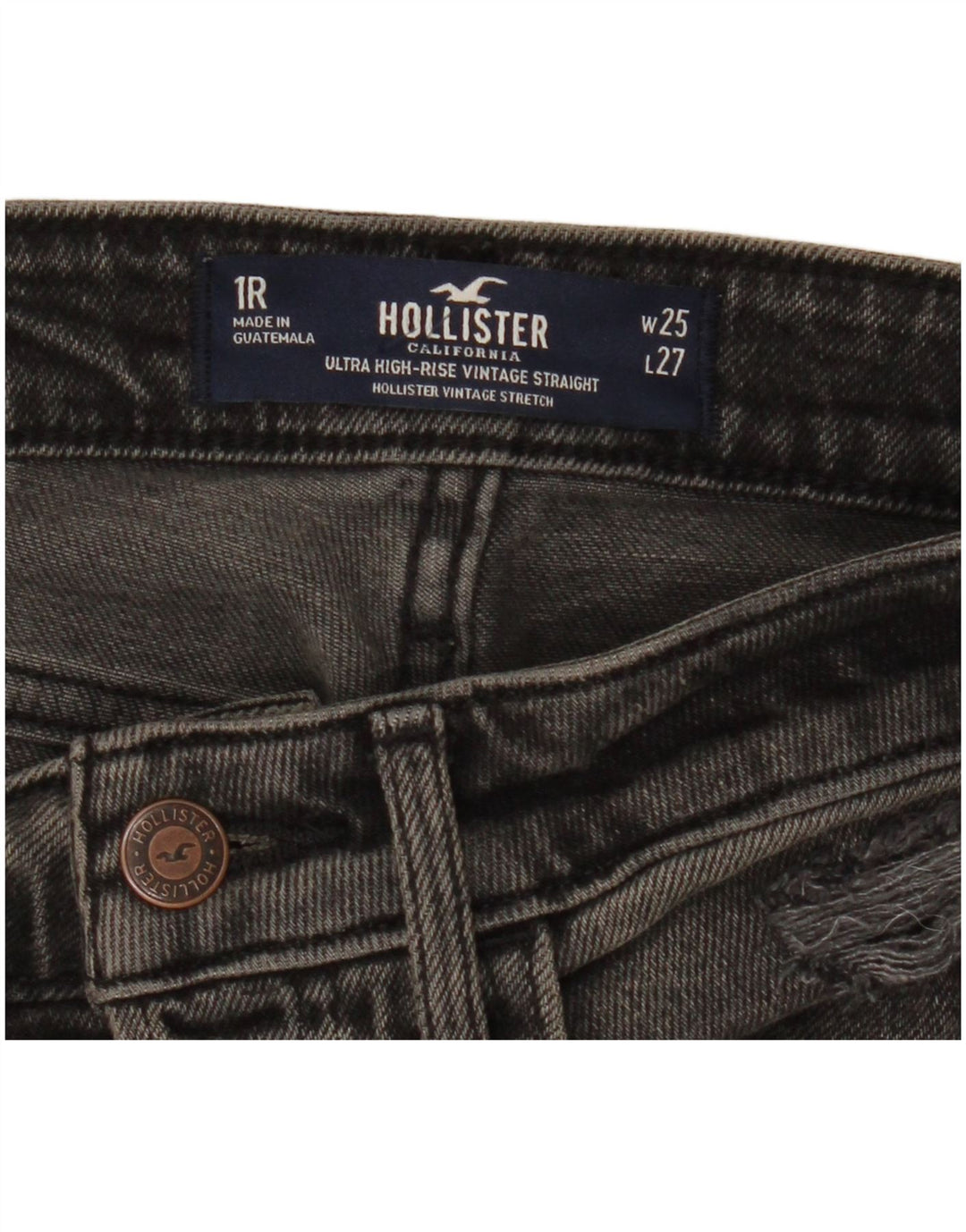 HOLLISTER Damen Distressed High Rise Straight Jeans W25 L27 Schwarze Baumwolle