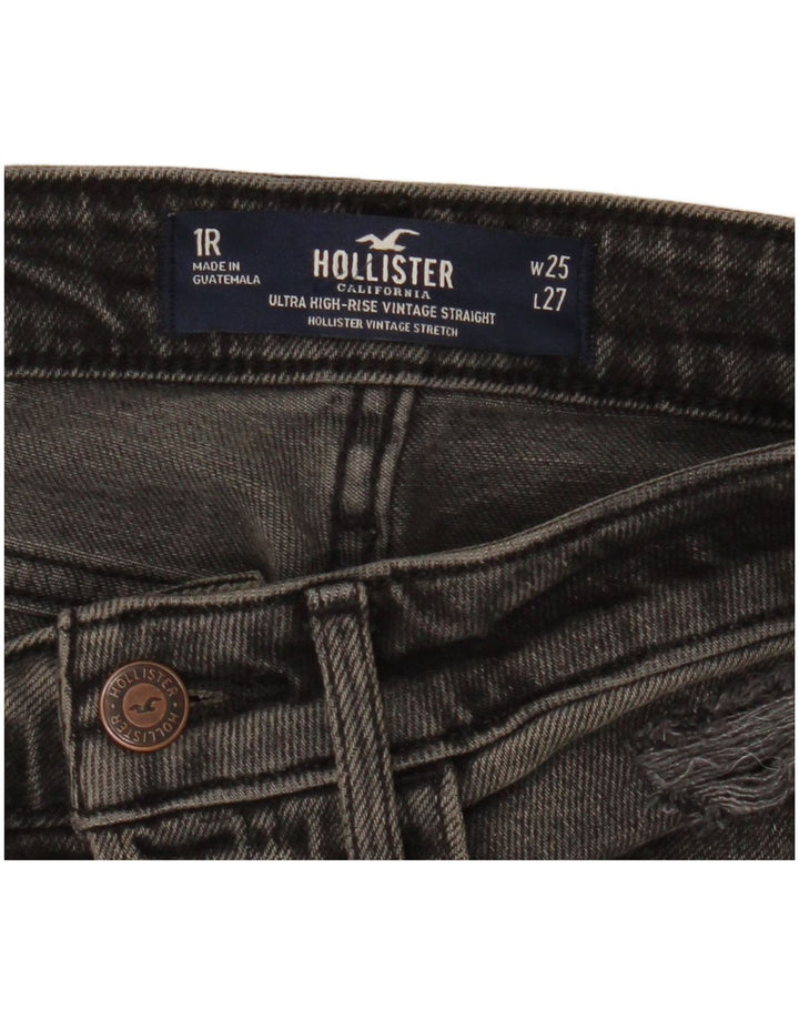 HOLLISTER Damen Distressed High Rise Straight Jeans W25 L27 Schwarze Baumwolle