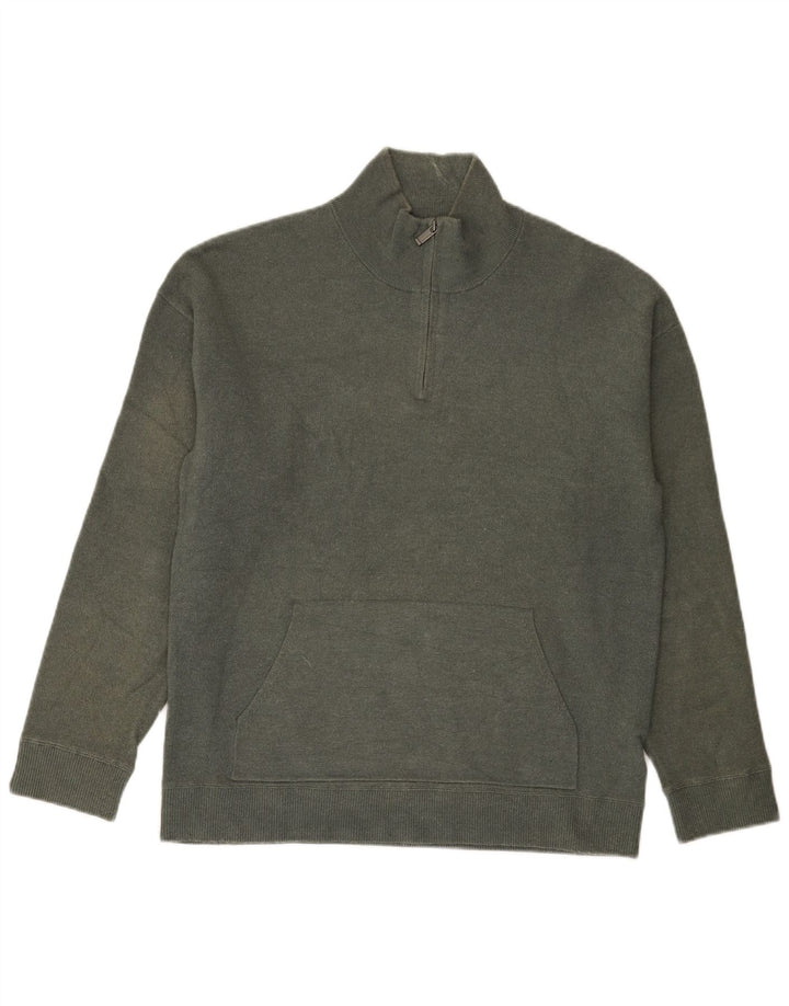 Massimo Dutti Herren-Pullover mit Reißverschluss am Hals, große graue Viskose