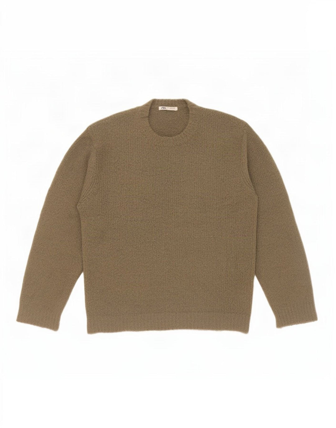 Zara Herren-Pullover mit Rundhalsausschnitt, mittelgroßes Khaki-Acryl