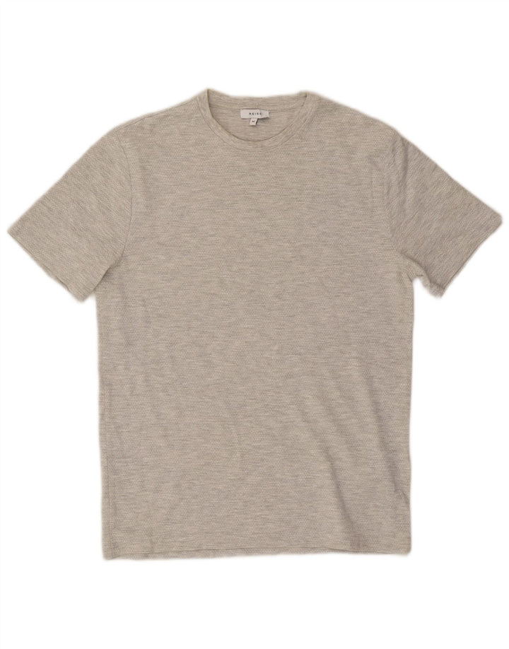 Reiss Herren-T-Shirt-Oberteil aus mittelgrau gesprenkelter Baumwolle