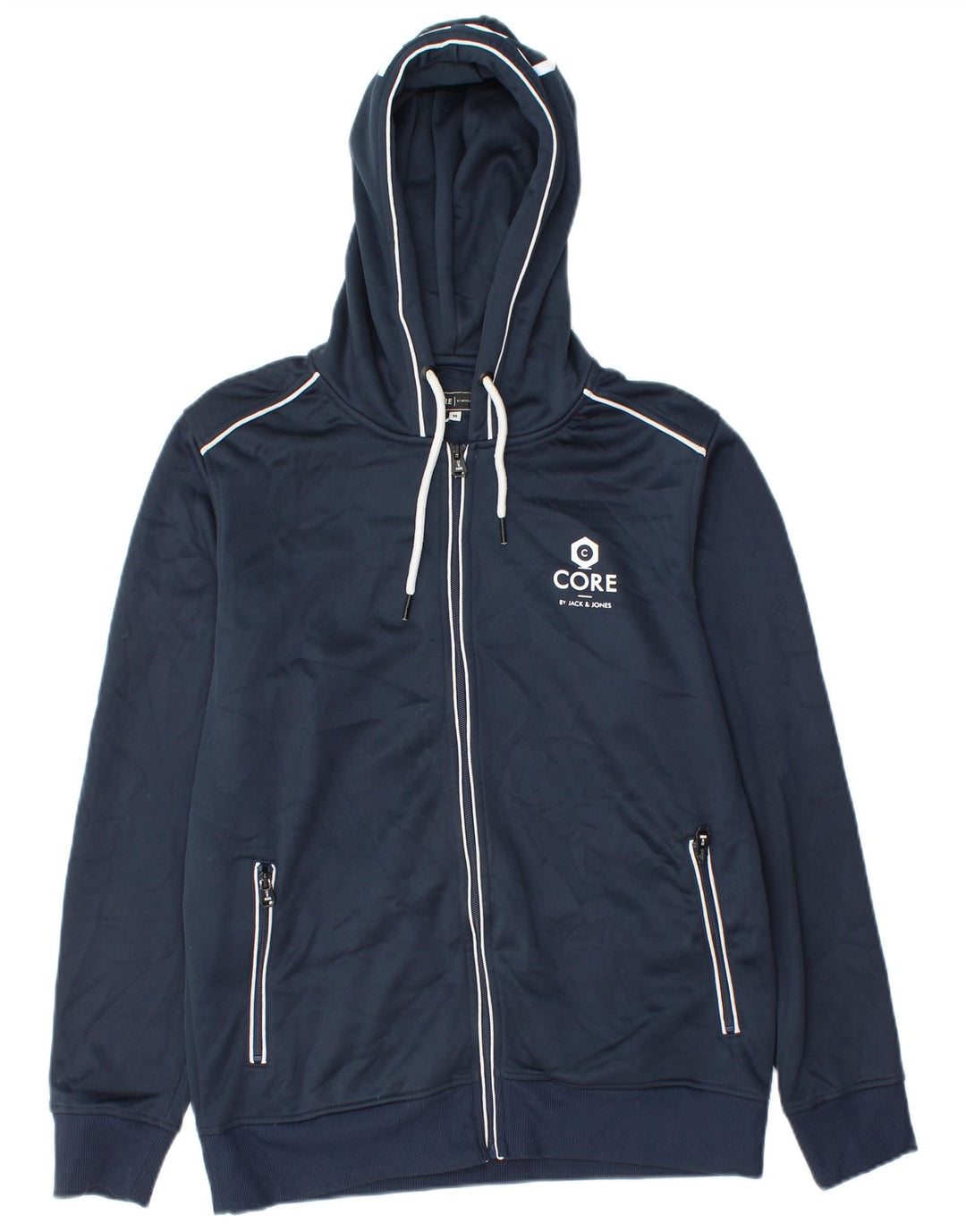 Jack & Jones Herren-Kapuzenpullover mit grafischem Reißverschluss, mittleres Marineblau, Polyester