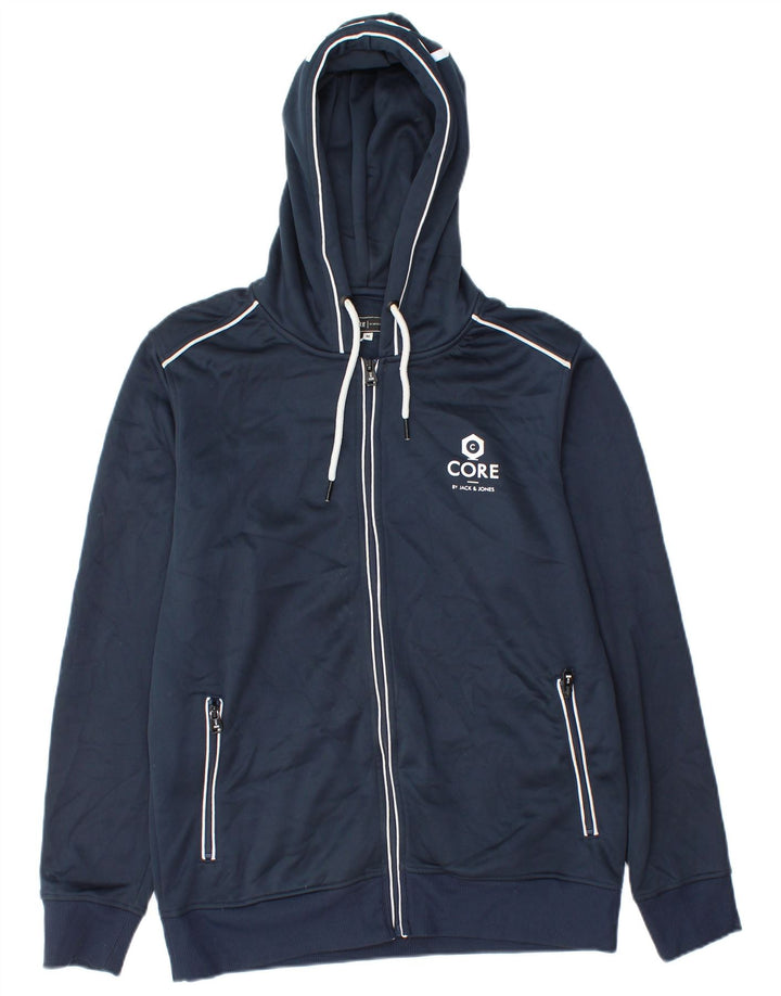 Jack & Jones Herren-Kapuzenpullover mit grafischem Reißverschluss, mittleres Marineblau, Polyester