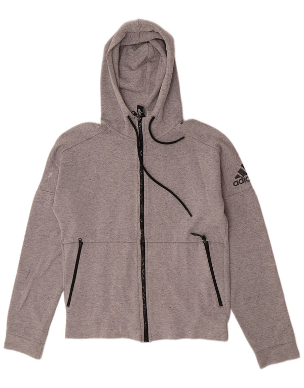 Adidas Damen Graphic Zip Hoodie Pullover UK 10 Small Graue Baumwolle