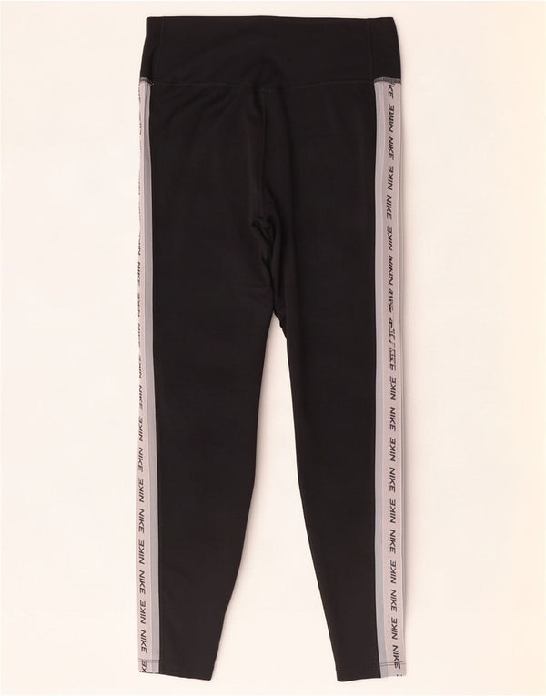 Nike Womens Dri Fit Graphic Leggings UK 14 Medium Black Colourblock