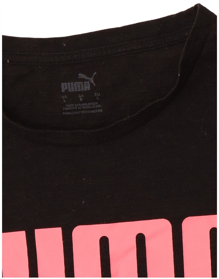 Puma Damen Grafik T-Shirt Top UK 16 Large Schwarz