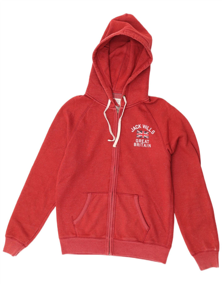 Jack Wills Herren-Kapuzenpullover mit grafischem Reißverschluss, mittelrote Baumwolle